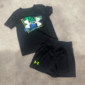 Boys Under Armour Black Tee and Shorts Set with Green Logo sz 12m